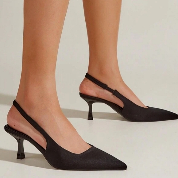 New Black slingback leather pointed toe heel womens size 7.5 - Picture 6 of 6